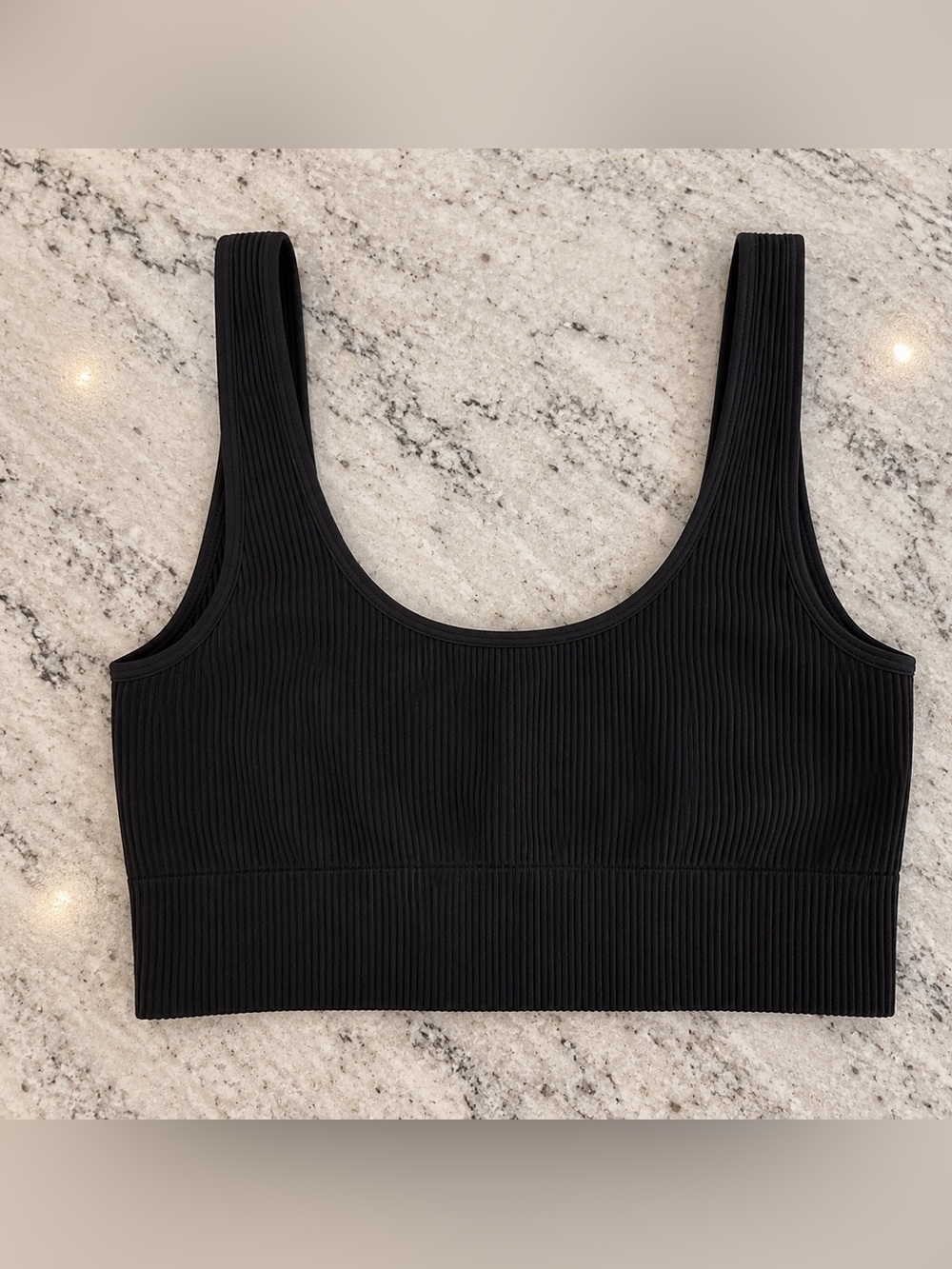 Seamless Ribbed Black Tank Crop Top